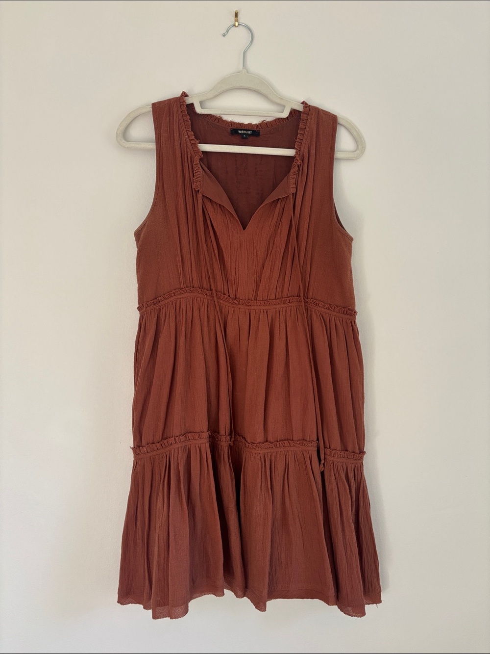 Wishlist Rust Tiered Sleeveless Mini Dress